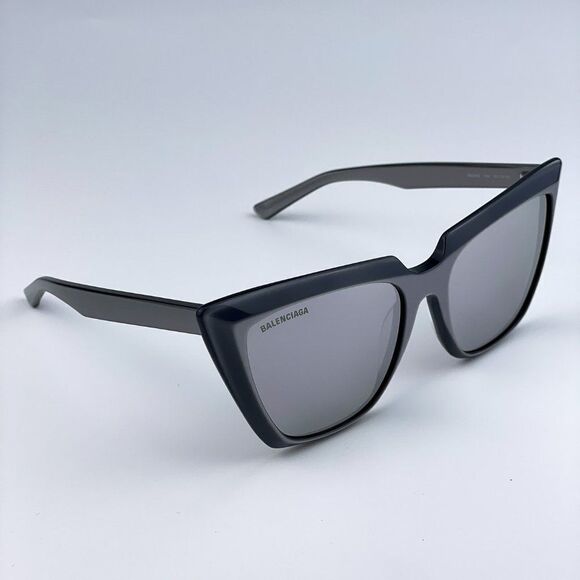 NEW Balenciaga BB0046S 006 Silver Gray Shiny Mirrored Cat Eye Women Sunglasses - Picture 11 of 11